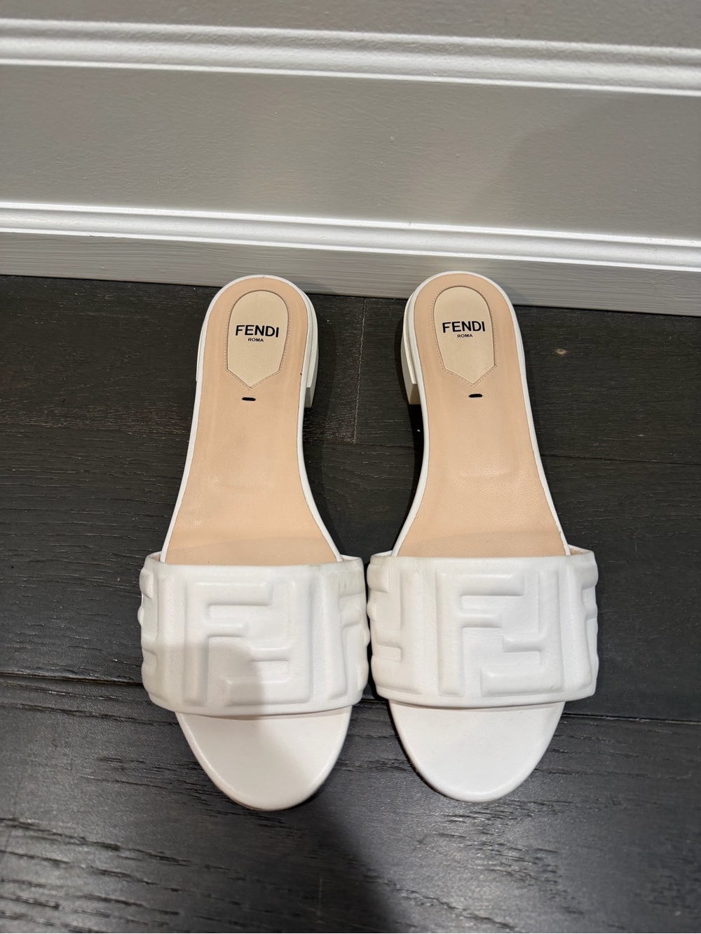 Fendi White Embossed FF Sandals flats